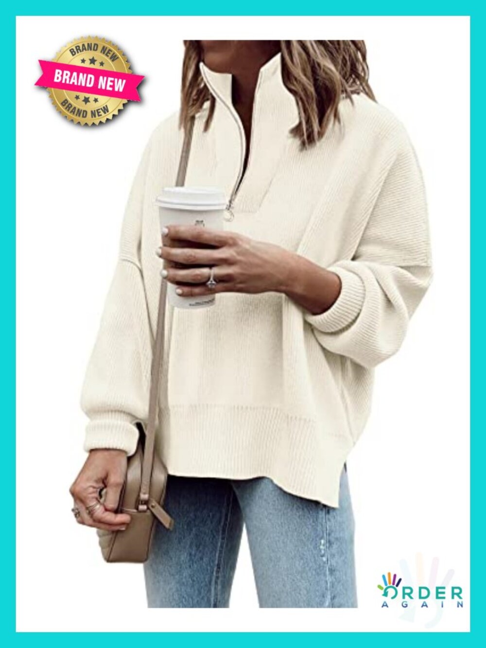 Imily Bela Womens Quarter Zip Pullover Oversized Sweatshirt Tunic Sweater